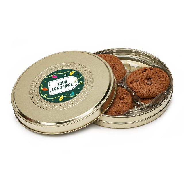 Winter Collection – Shallow Gold Treat Tin – Belgian Chocolate Cookies